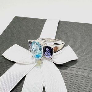 14k White Gold Rectangle Blue Topaz with Rectangle Amethysts Ring SIZE 8.5
